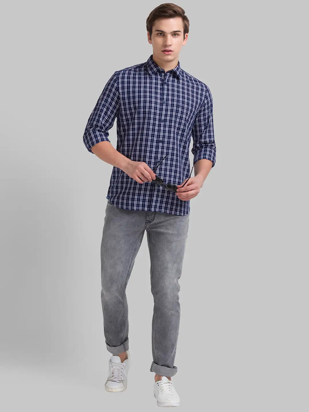 Men Slim Fit Dark Blue Shirt