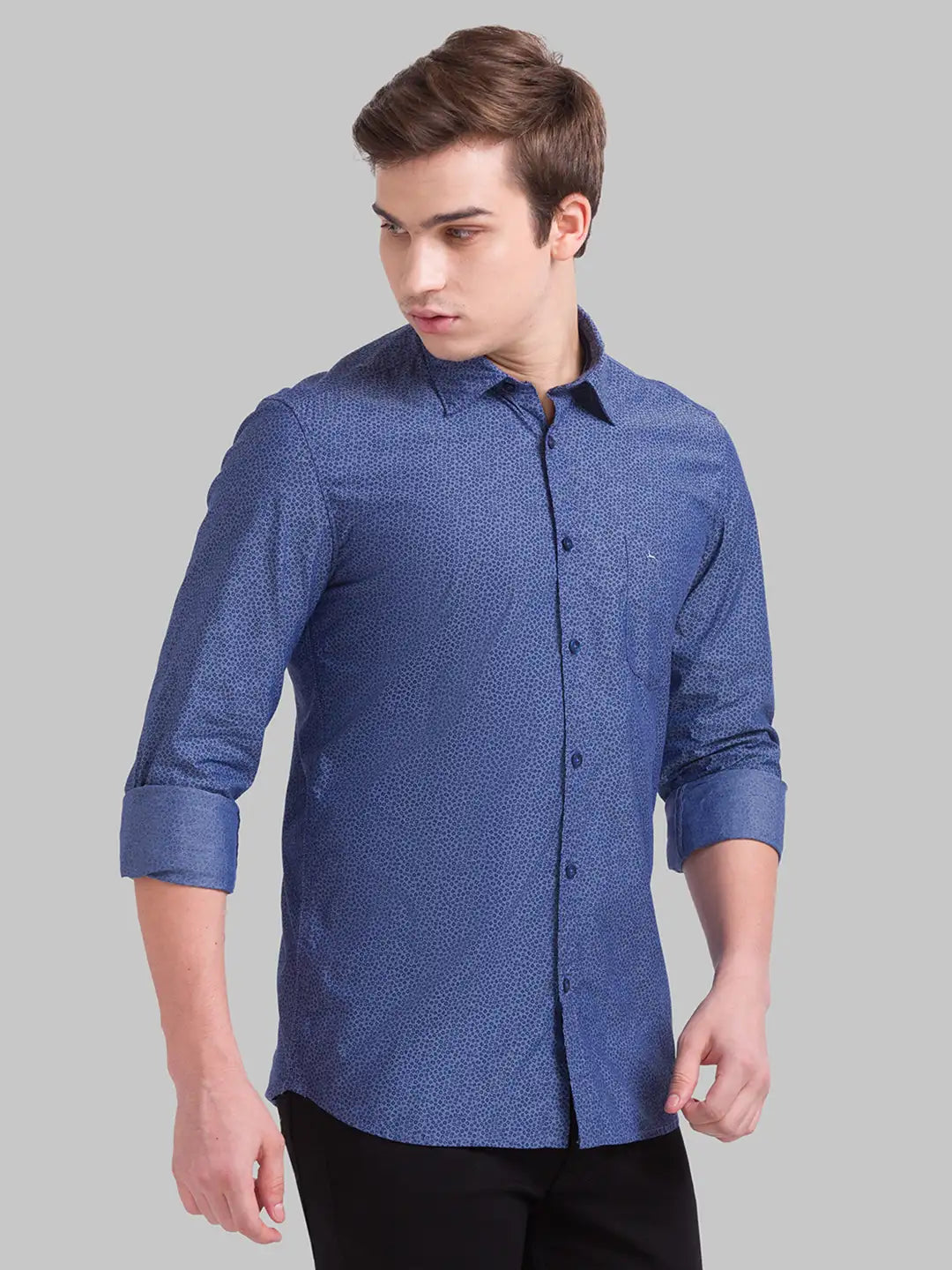 Men Slim Fit Dark Blue Shirt