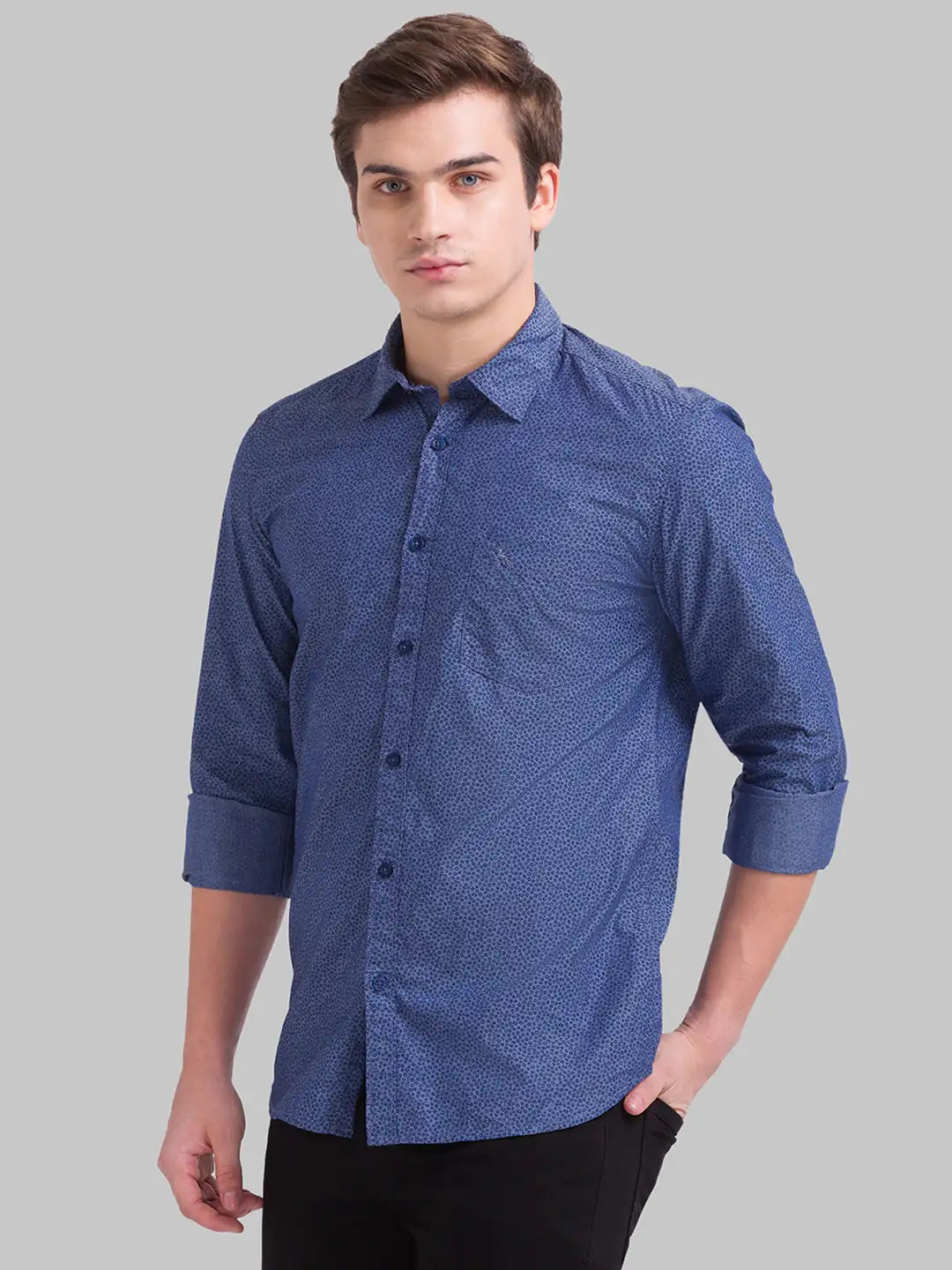 Men Slim Fit Dark Blue Shirt
