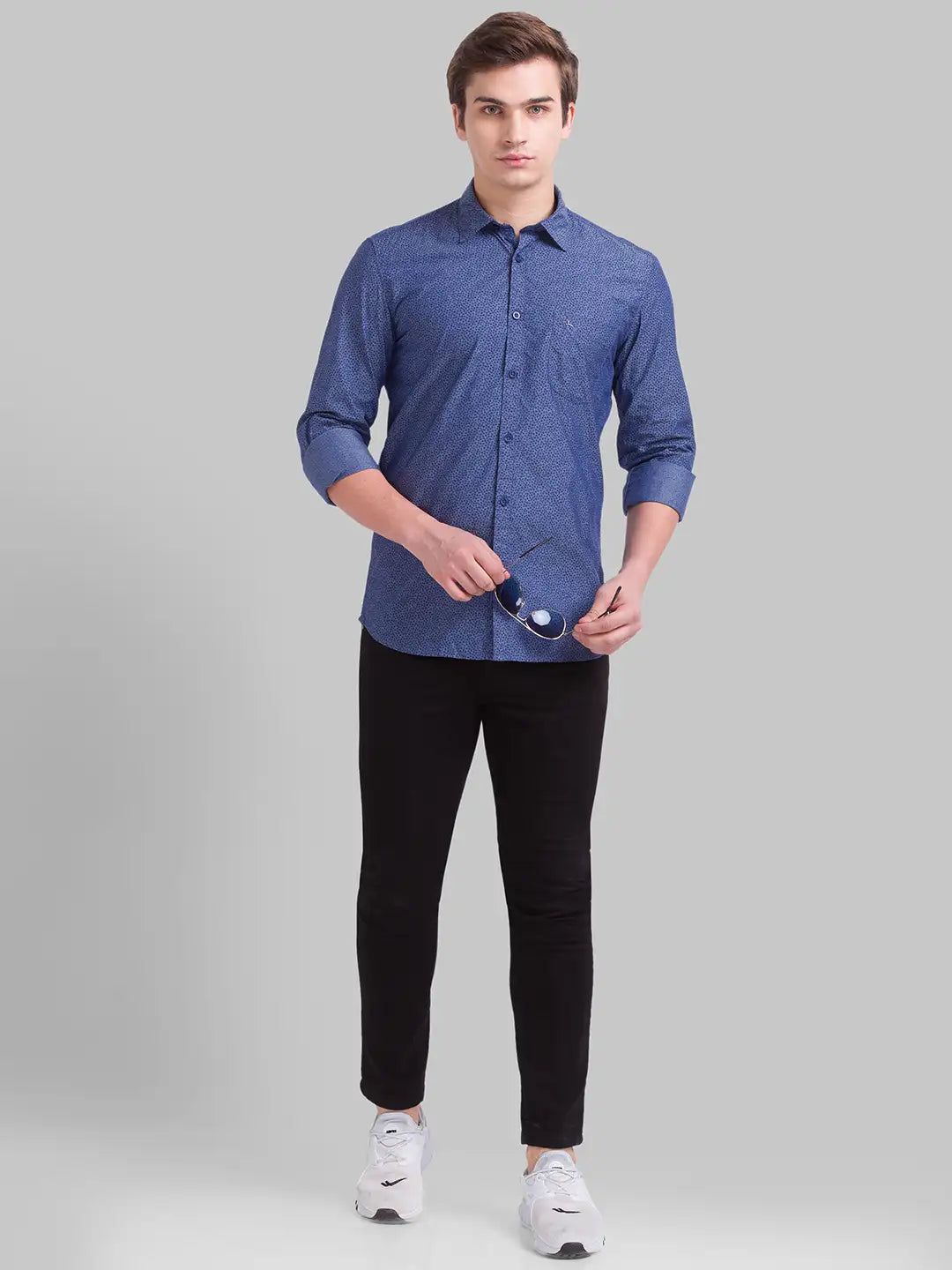 Men Slim Fit Dark Blue Shirt