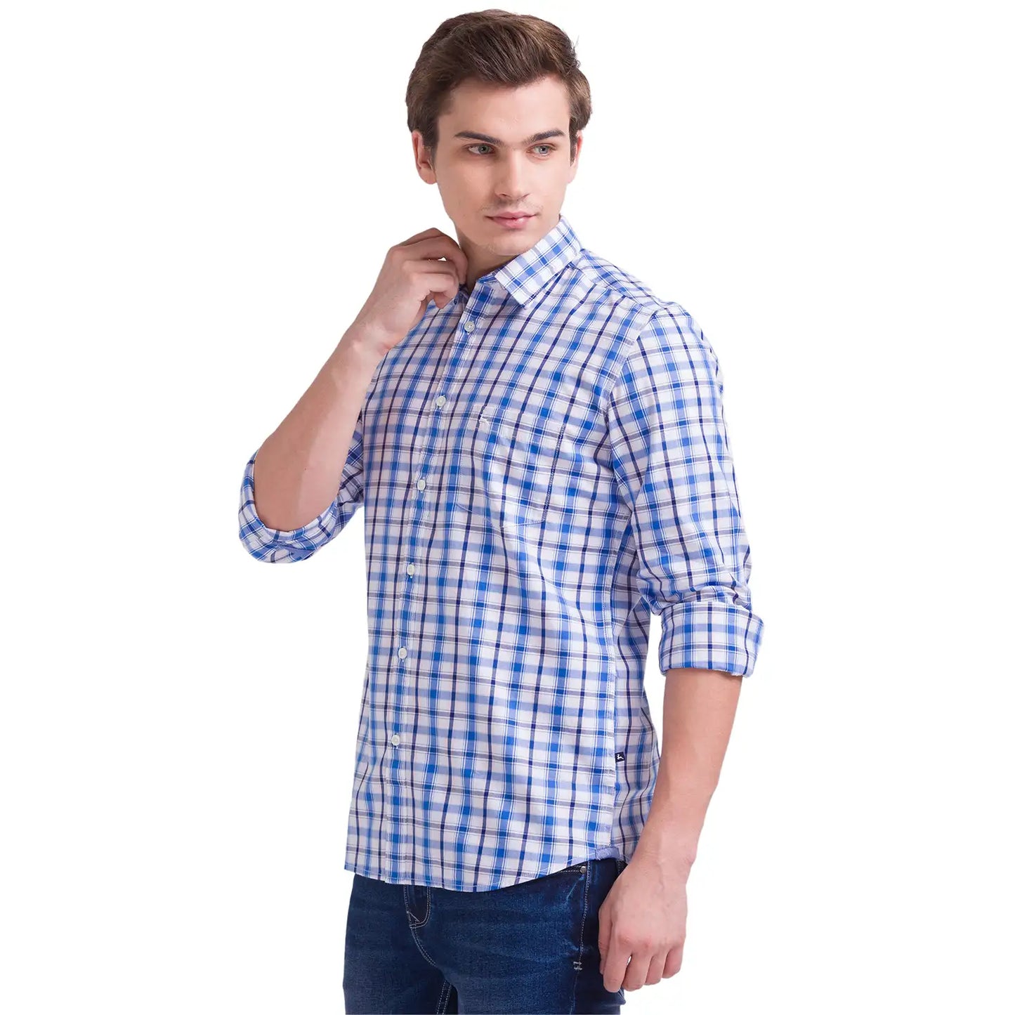 Men Blue Slim Fit Checks Cotton Full Sleeve Shirts – MyRaymond