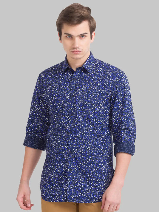 Men Slim Fit Dark Blue Shirt