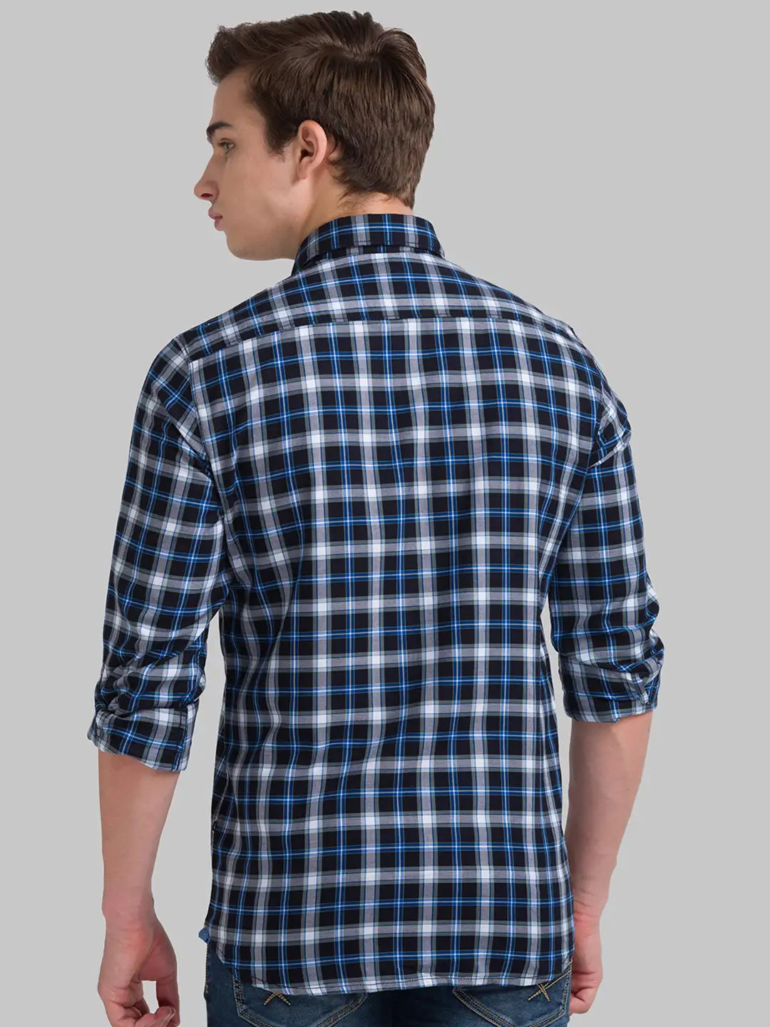 Men's Black Checked Smart Slim Fit Cotton Casual Shirt