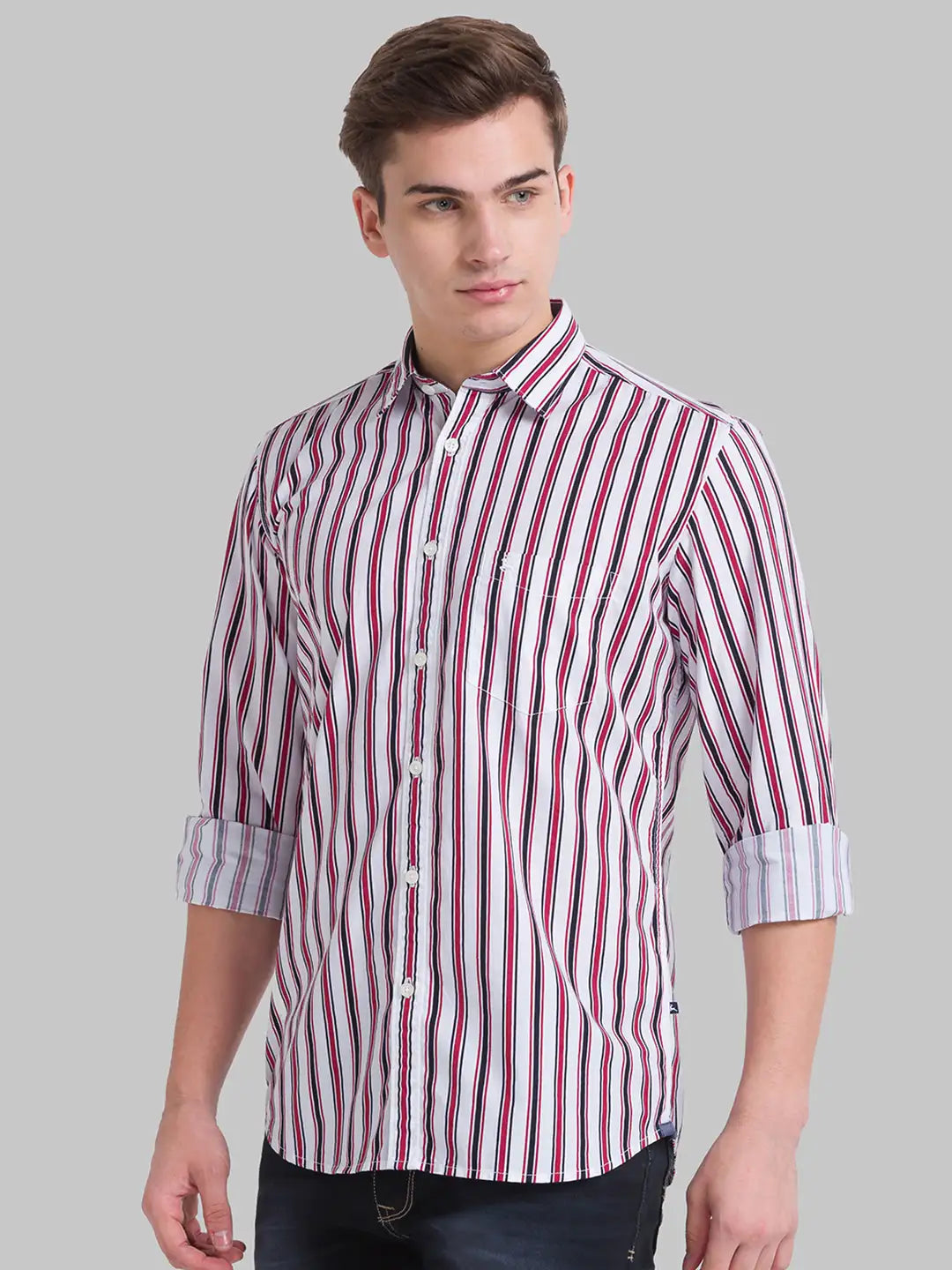 Men Red Slim Fit Print Cotton Full Sleeve Shirts – MyRaymond