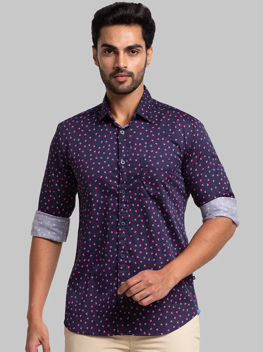 Men Slim Fit Dark Blue Shirt