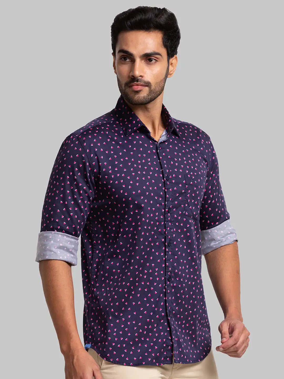 Men Slim Fit Dark Blue Shirt
