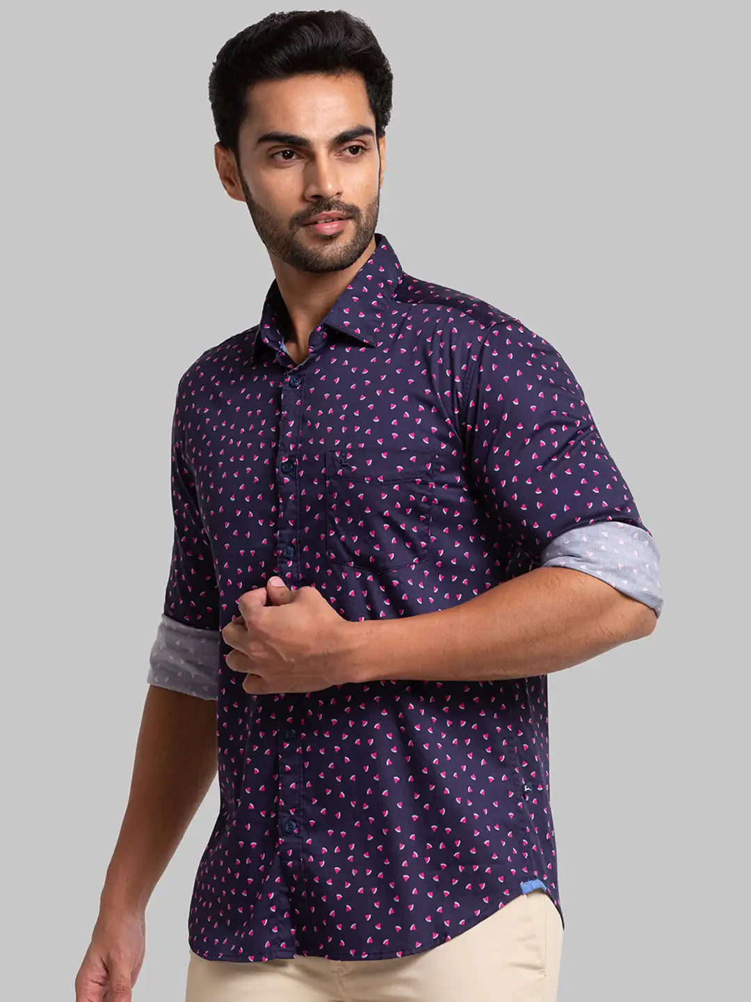 Men Slim Fit Dark Blue Shirt
