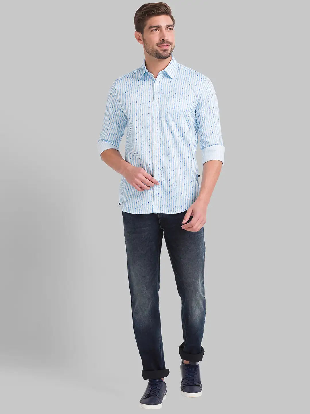 Men Slim Fit Dark Blue Shirt