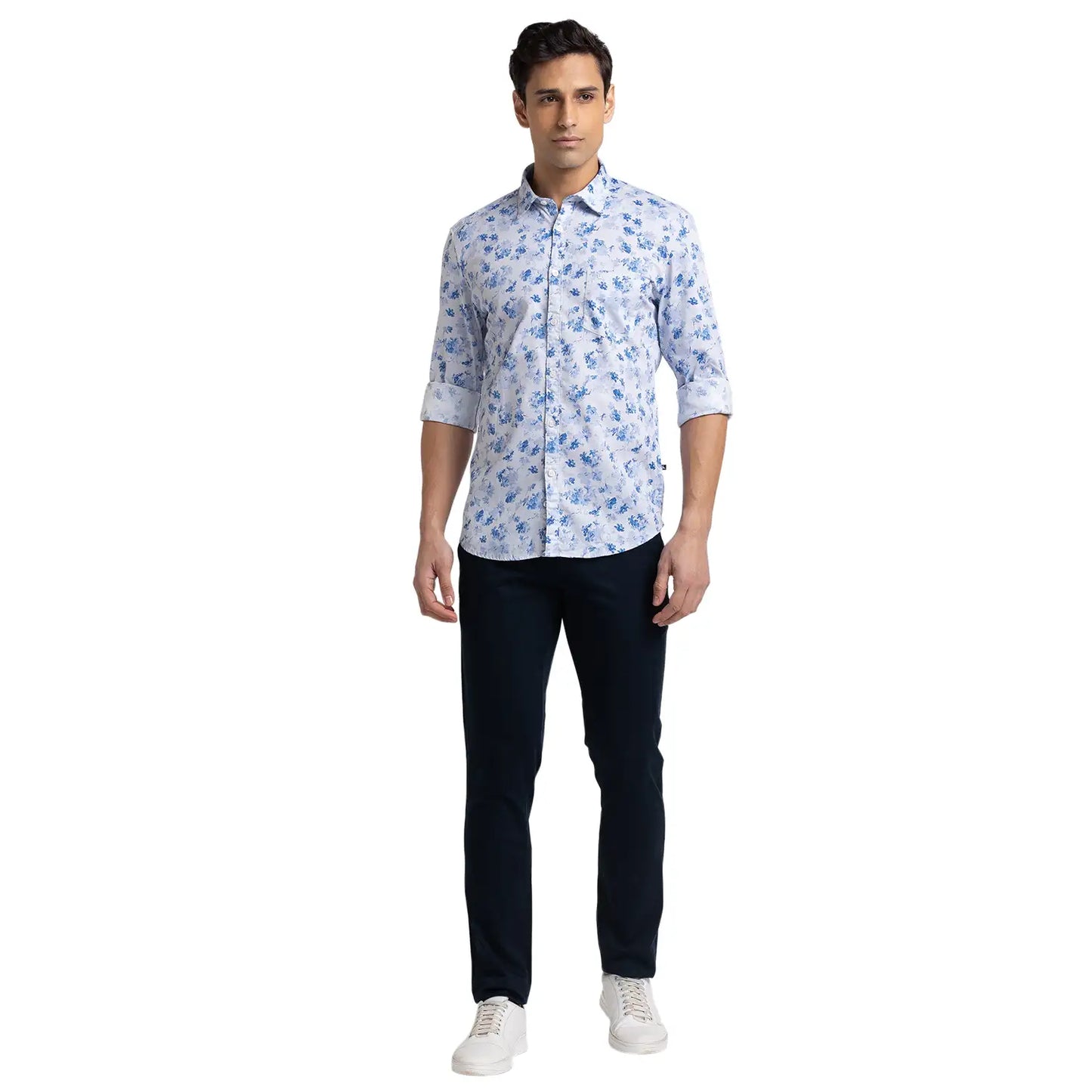 Men Tapered Fit Blue Trouser