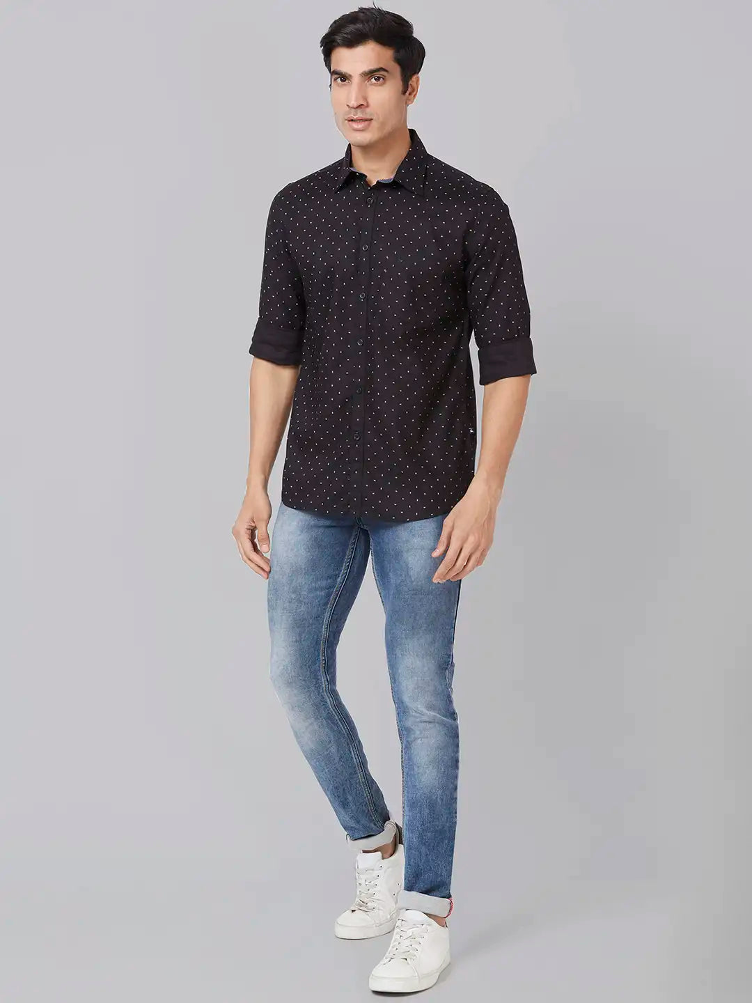 Parx Men Green Checks Slim Fit Cotton Blend Full Sleeve Shirt