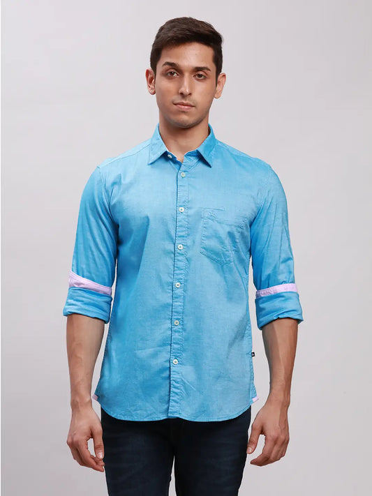 Parx Men White Printed Slim Fit Cotton Full Sleeve Cut Away Collar Shirt
