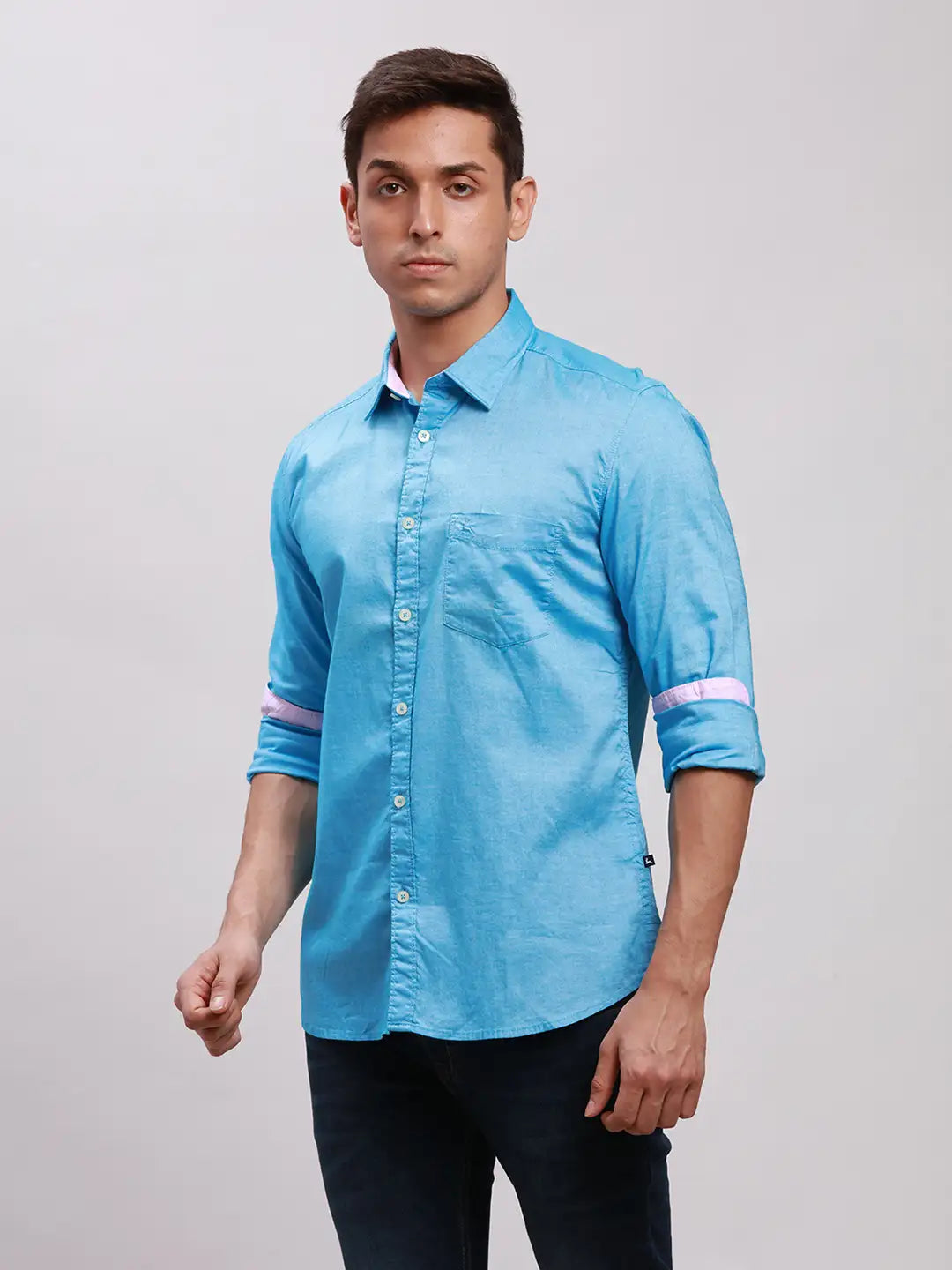 Parx Men White Printed Slim Fit Cotton Full Sleeve Cut Away Collar Shirt