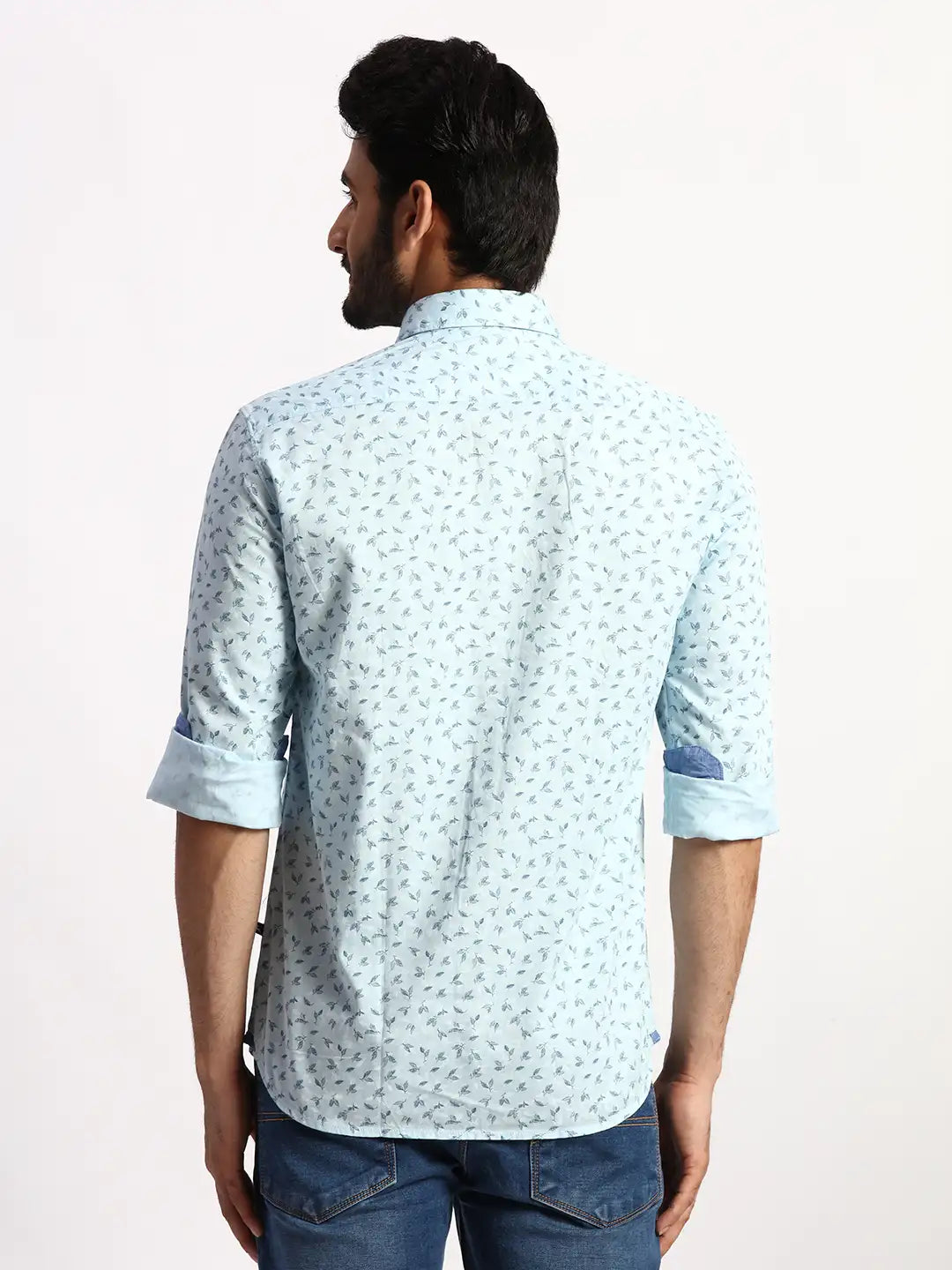 Men Red Slim Fit Print Cotton Full Sleeve Cut Away Collar Shirts