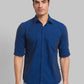 Parx Men Blue Printed Slim Fit Cotton Blend Full Sleeve Cut Away Collar Shirt
