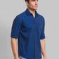 Parx Men Blue Printed Slim Fit Cotton Blend Full Sleeve Cut Away Collar Shirt