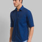 Parx Men Blue Printed Slim Fit Cotton Blend Full Sleeve Cut Away Collar Shirt