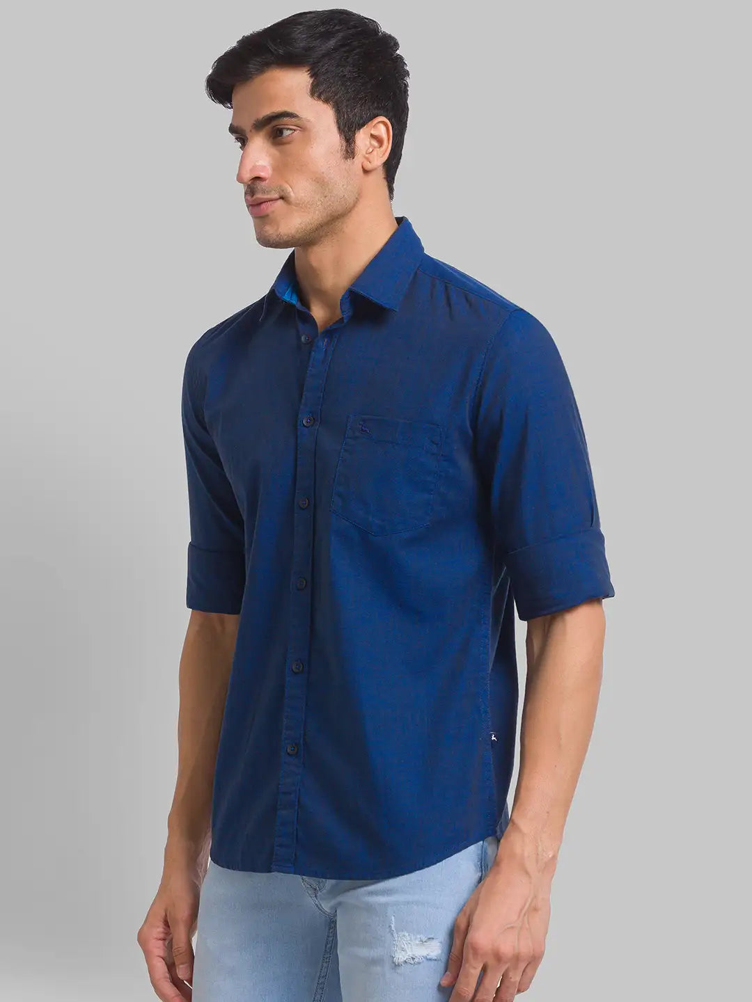 Parx Men Blue Printed Slim Fit Cotton Blend Full Sleeve Cut Away Collar Shirt