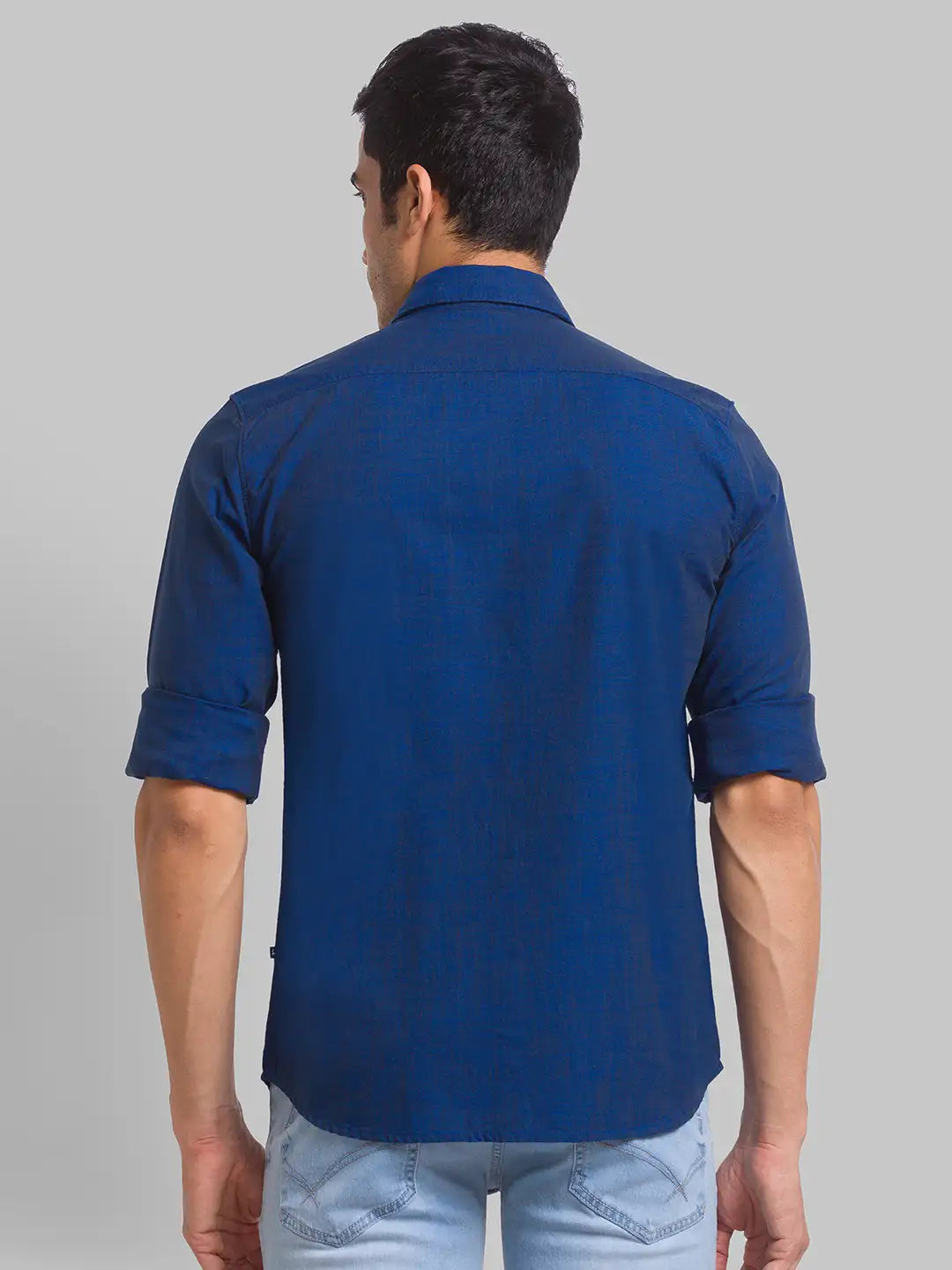Parx Men Blue Printed Slim Fit Cotton Blend Full Sleeve Cut Away Collar Shirt