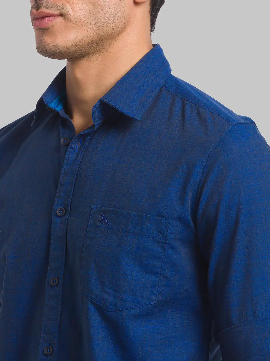 Parx Men Blue Printed Slim Fit Cotton Blend Full Sleeve Cut Away Collar Shirt