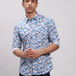 Parx Men Blue Printed Slim Fit Cotton Full Sleeve Cut Away Collar Shirt