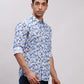 Parx Men Blue Printed Slim Fit Cotton Full Sleeve Cut Away Collar Shirt