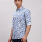 Parx Men Blue Printed Slim Fit Cotton Full Sleeve Cut Away Collar Shirt