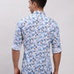 Parx Men Blue Printed Slim Fit Cotton Full Sleeve Cut Away Collar Shirt