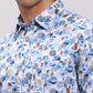 Parx Men Blue Printed Slim Fit Cotton Full Sleeve Cut Away Collar Shirt
