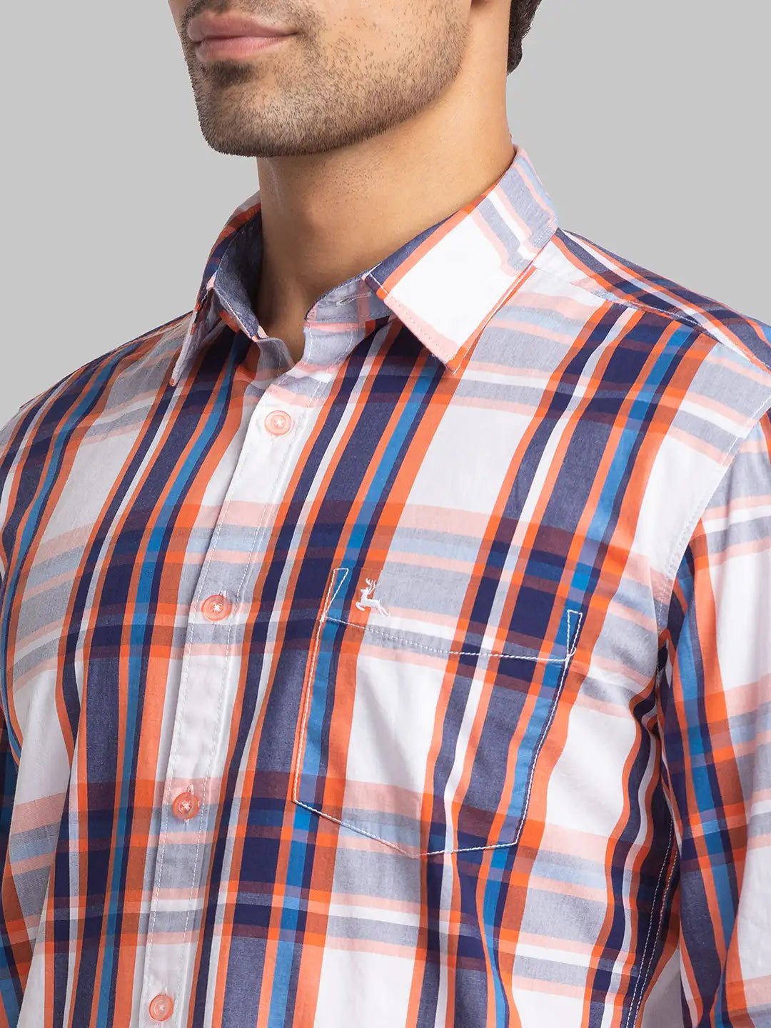 Parx Men Orange Checks Slim Fit Cotton Blend Full Sleeve Shirts