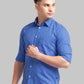 Parx Men Blue Printed Slim Fit Cotton Full Sleeve Cut Away Collar Shirt
