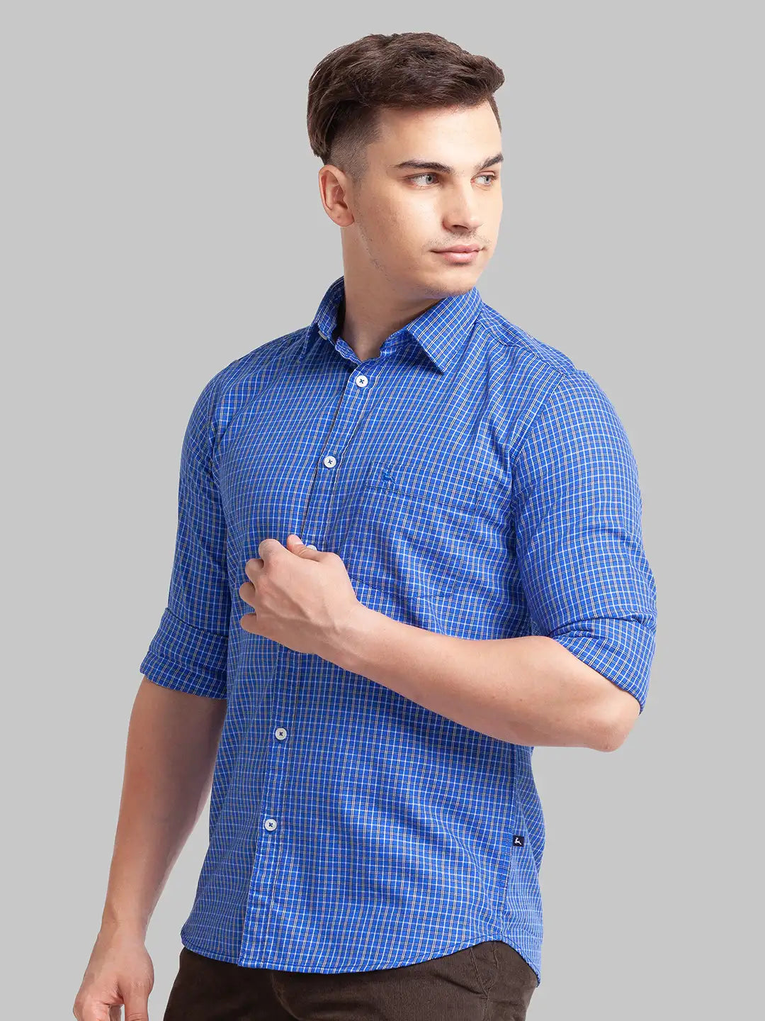 Parx Men Blue Printed Slim Fit Cotton Full Sleeve Cut Away Collar Shirt
