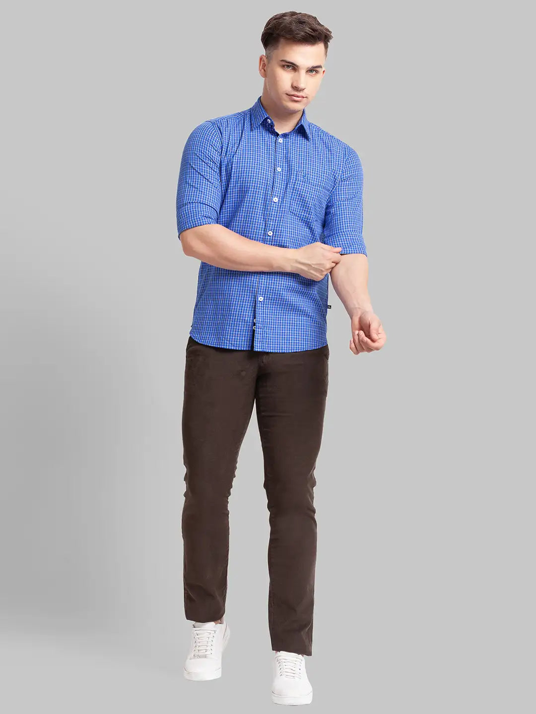 Parx Men Blue Printed Slim Fit Cotton Full Sleeve Cut Away Collar Shirt