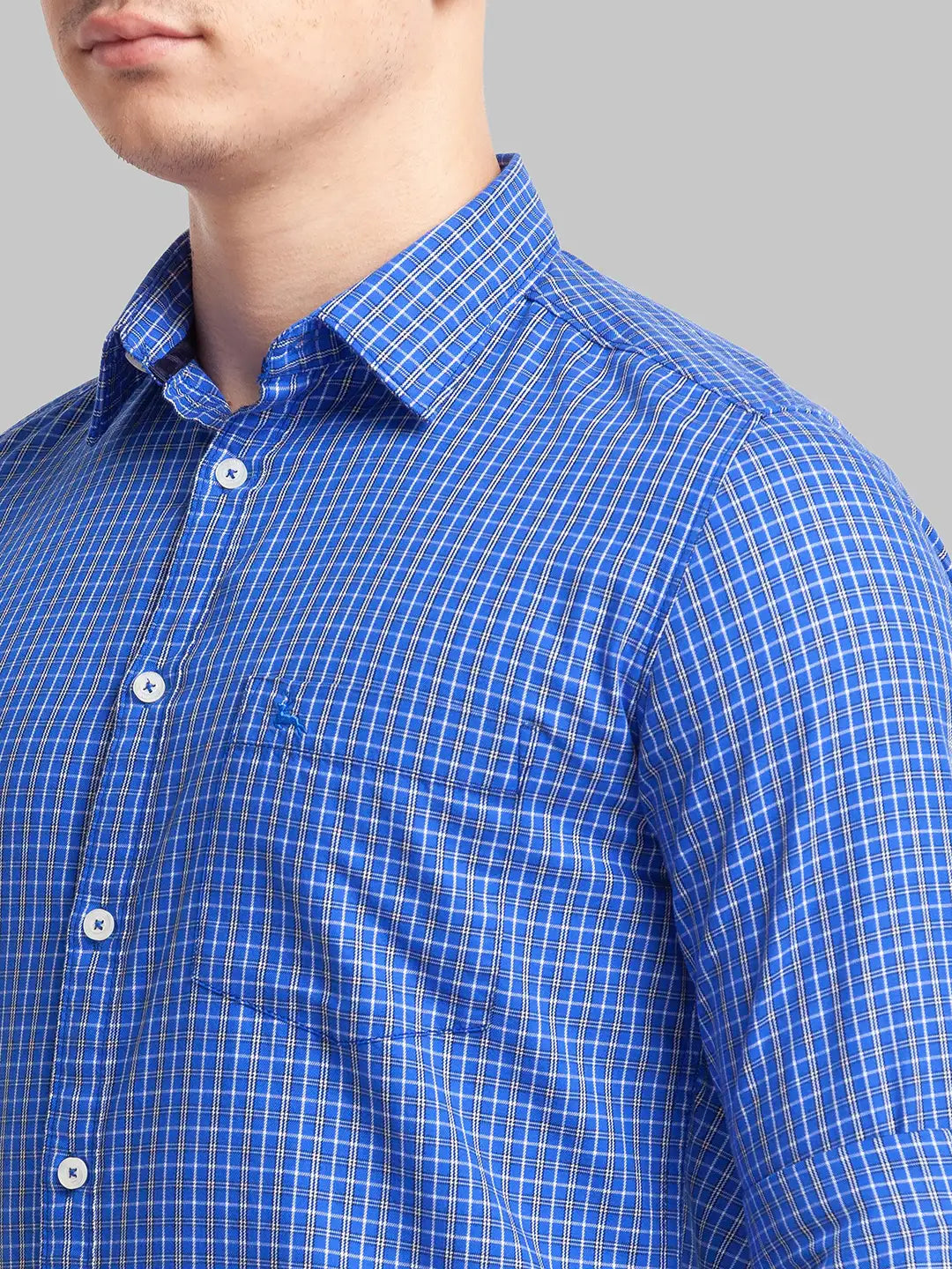Parx Men Blue Printed Slim Fit Cotton Full Sleeve Cut Away Collar Shirt