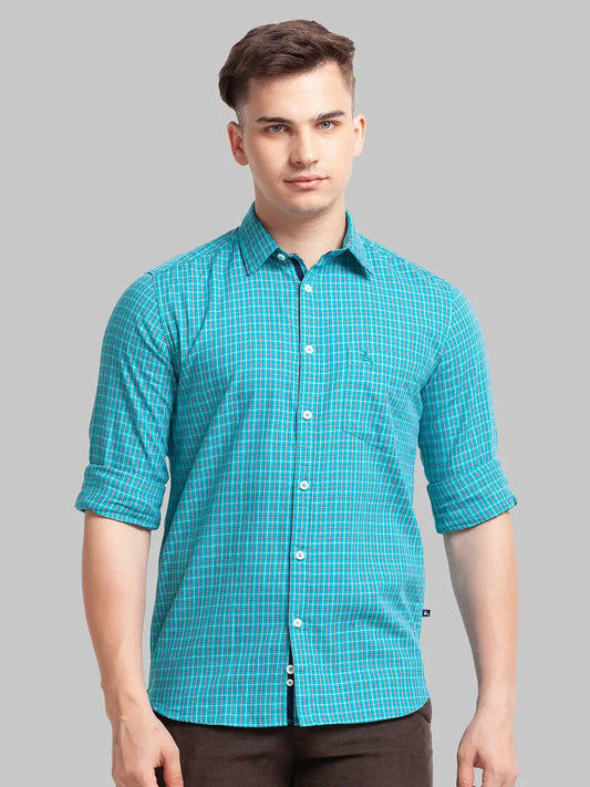 Parx Men Orange Stripe Slim Fit Cotton Full Sleeve Cutaway Collar Shirt