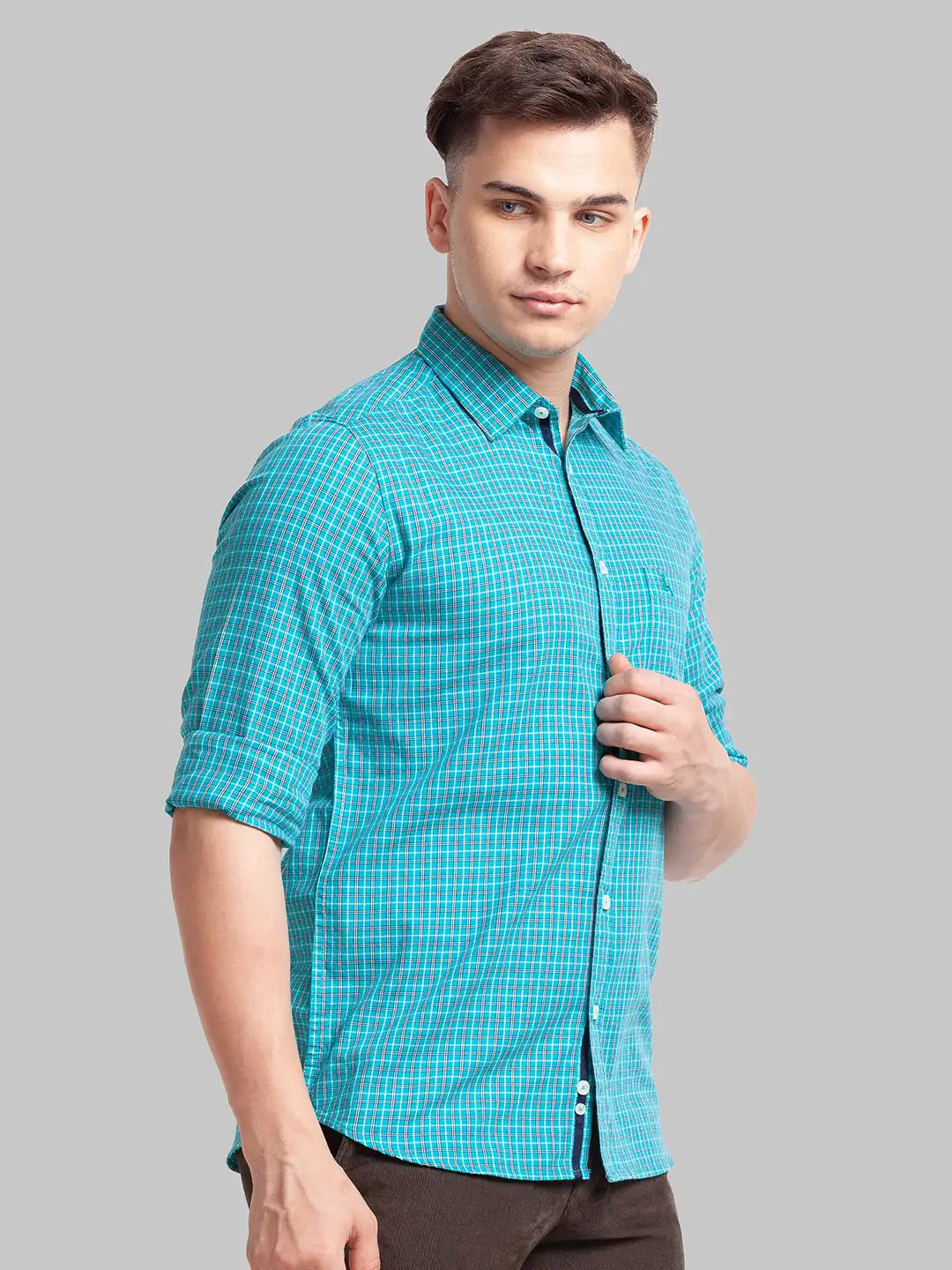 Parx Men Orange Stripe Slim Fit Cotton Full Sleeve Cutaway Collar Shirt