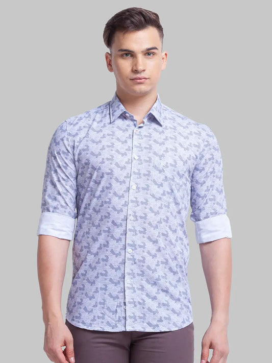 Men Slim Fit Light Grey Shirt