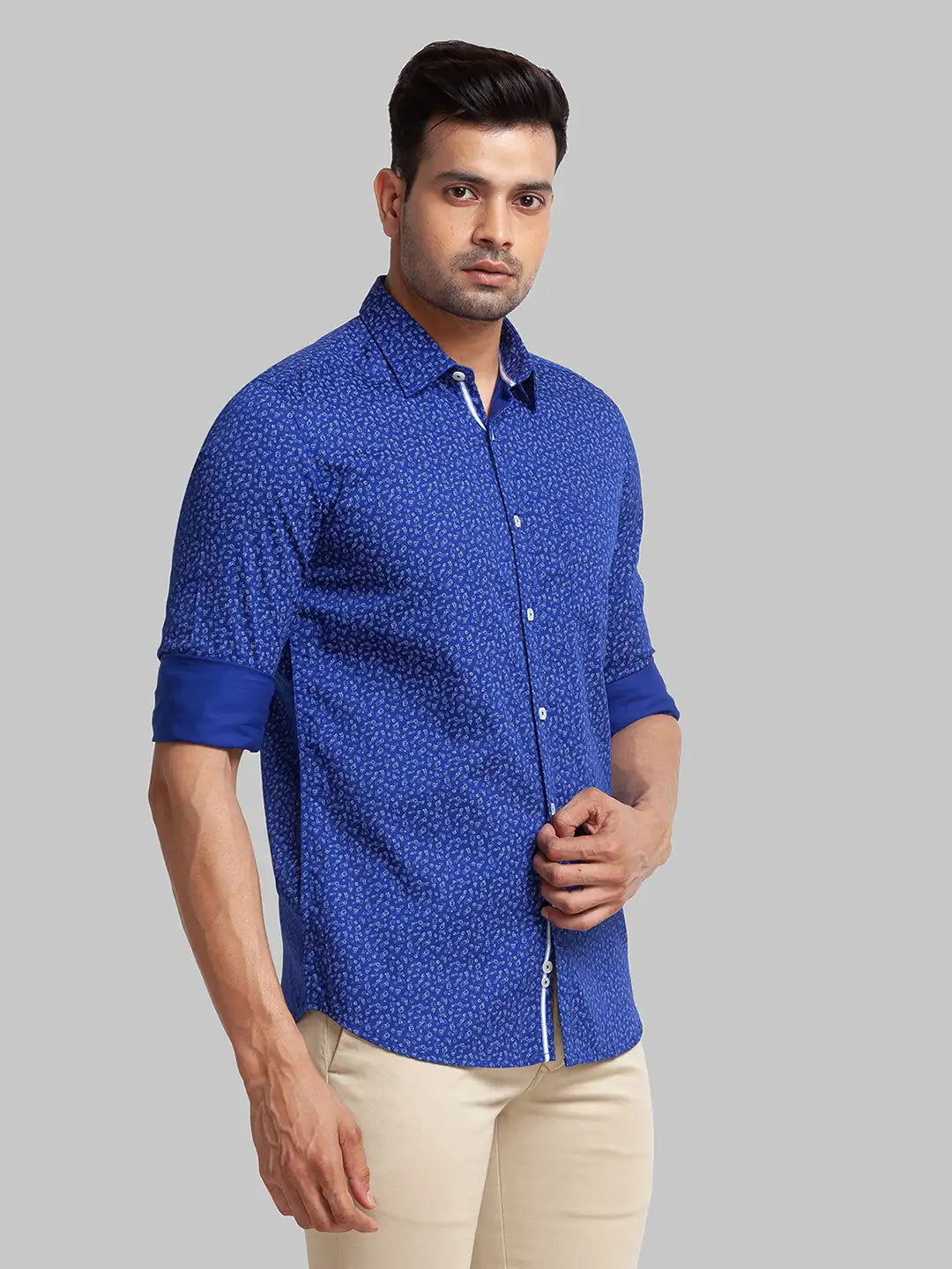Parx Men Violet Checks Slim Fit Cotton Full Sleeve Cut Away Collar Shirt