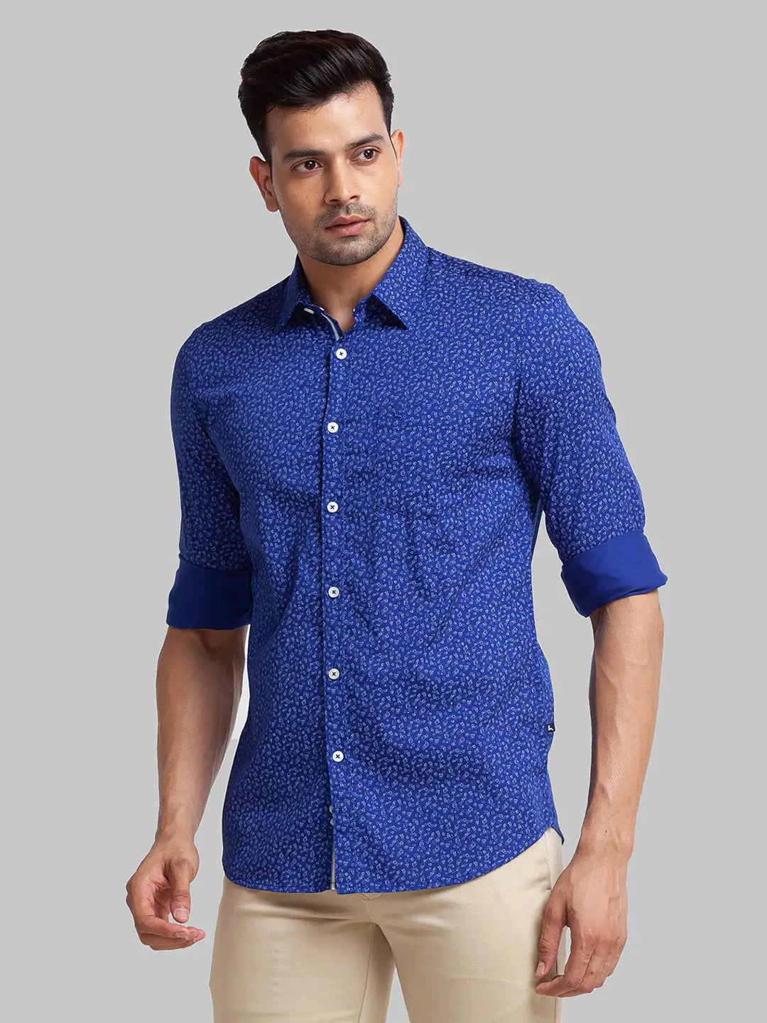 Parx Men Violet Checks Slim Fit Cotton Full Sleeve Cut Away Collar Shirt