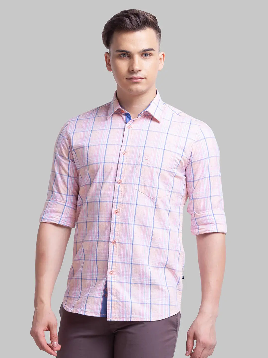 Parx Men Yellow Checks Slim Fit Cotton Full Sleeve Shirts