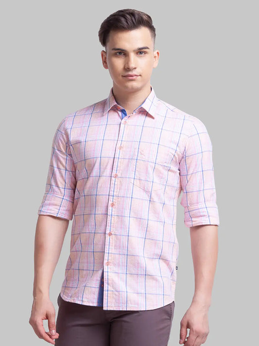 Parx Men Yellow Checks Slim Fit Cotton Full Sleeve Shirts