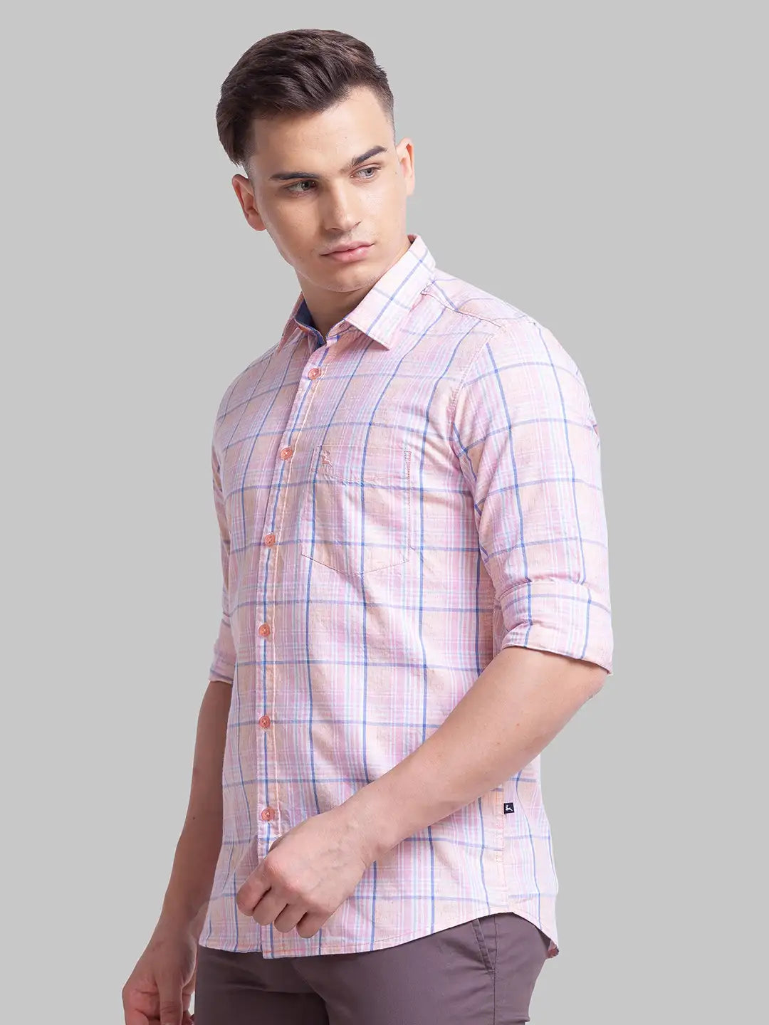 Parx Men Yellow Checks Slim Fit Cotton Full Sleeve Shirts