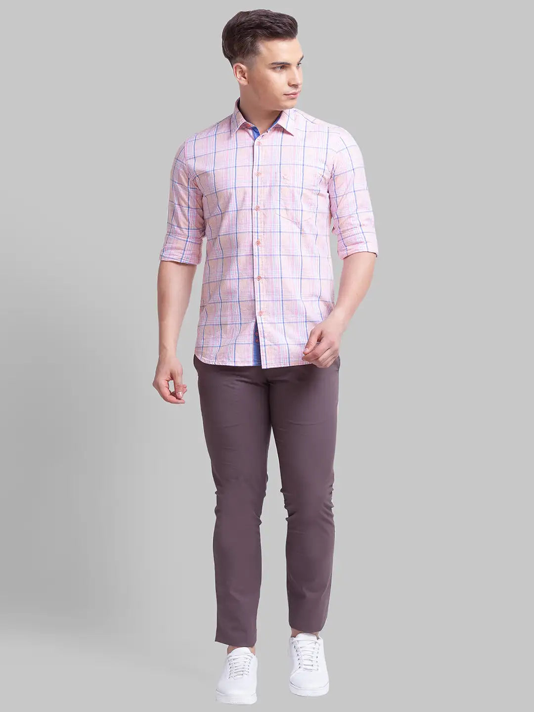 Parx Men Yellow Checks Slim Fit Cotton Full Sleeve Shirts