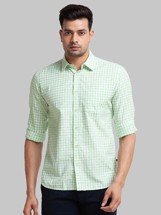Parx Men Blue Checks Slim Fit Cotton Full Sleeve Shirt