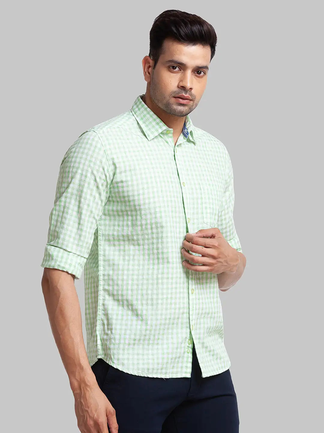 Parx Men Blue Checks Slim Fit Cotton Full Sleeve Shirt