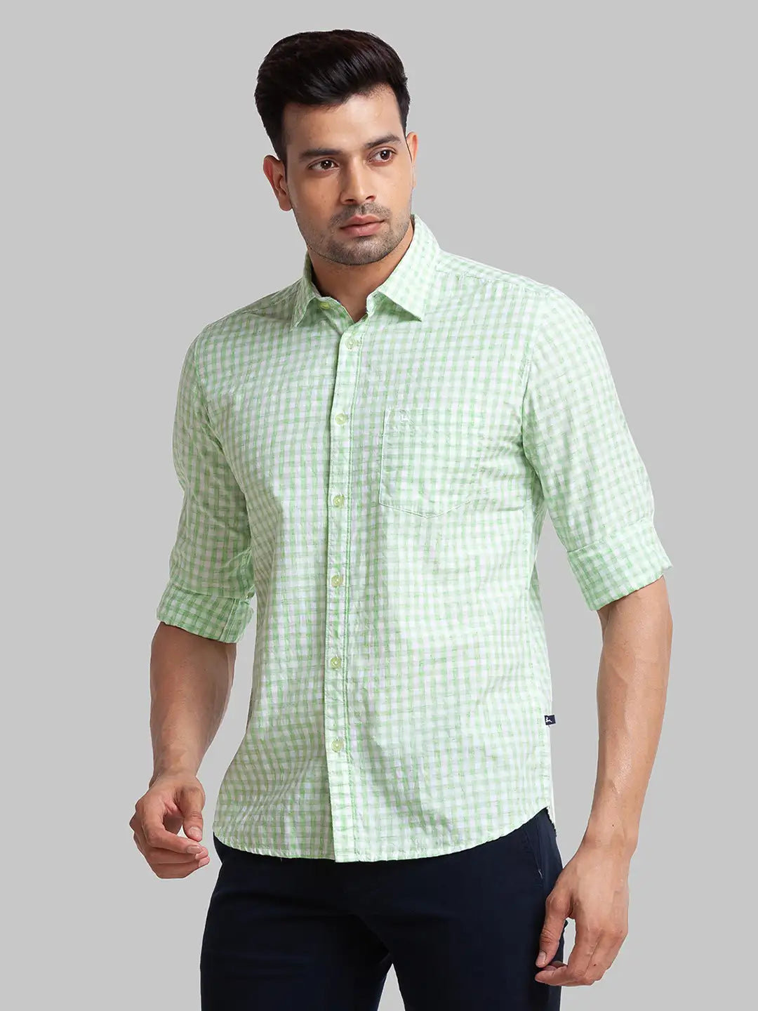 Parx Men Blue Checks Slim Fit Cotton Full Sleeve Shirt