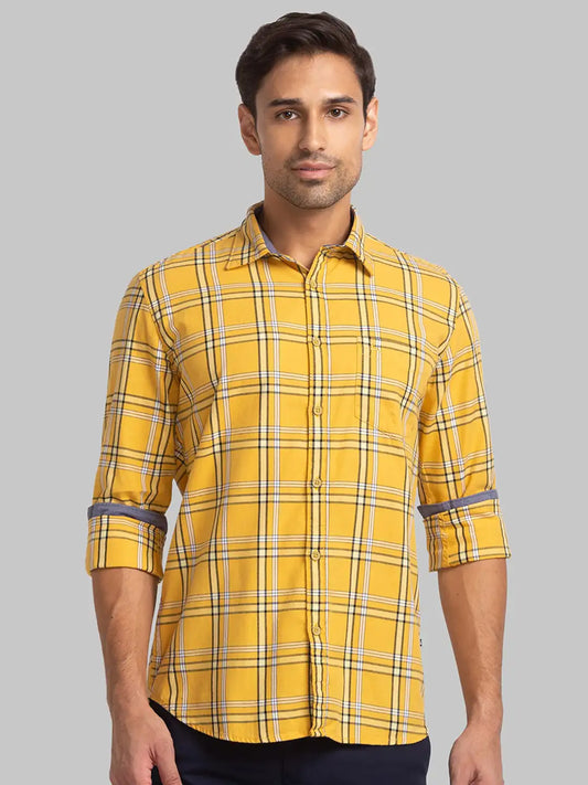 Parx Men Brown Stripe Slim Fit Cotton Full Sleeve Shirts