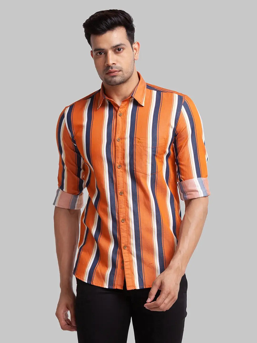 Parx Men Blue Checks Slim Fit Cotton Full Sleeve Shirts
