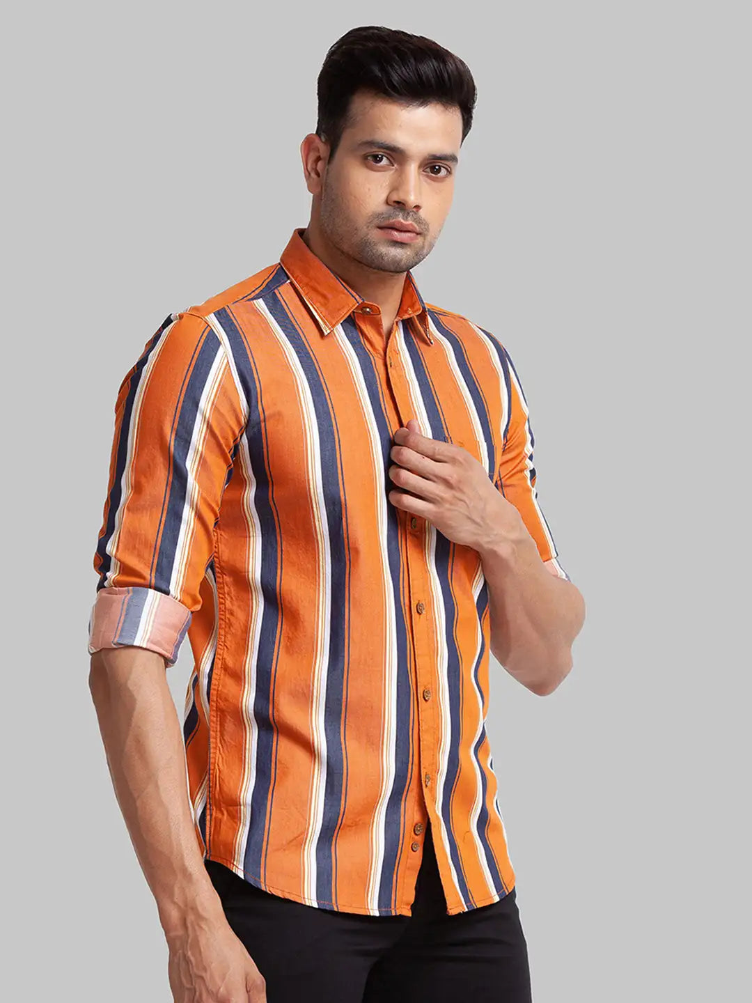 Parx Men Blue Checks Slim Fit Cotton Full Sleeve Shirts