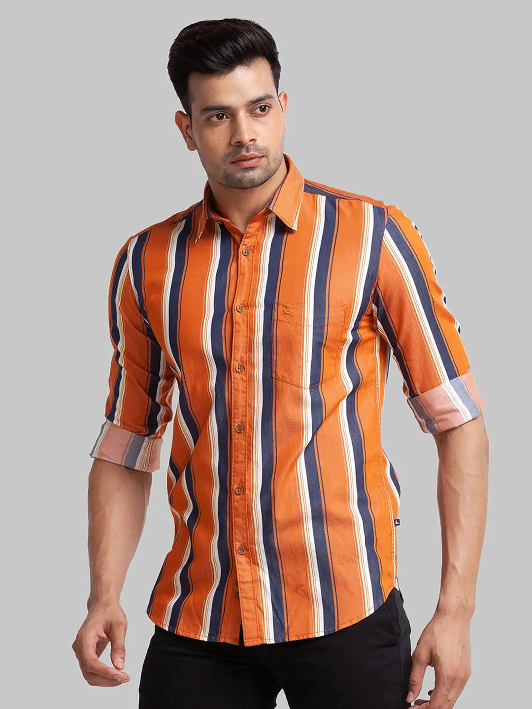 Parx Men Blue Checks Slim Fit Cotton Full Sleeve Shirts