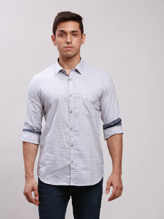 Men Blue Slim Fit Solid Cotton Full Sleeve Cut Away Collar Shirts